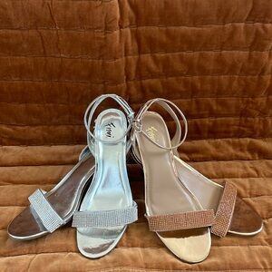 FIOMI 9 Lot 2 Pairs Dress shoes, Sliver, Gold, 2.5 in heel